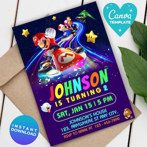 Mario Kart Birthday Invitation | Mario Bros Digital Invite | Super Mario Invite | Video Game Theme | Instant Download | Canva Template
