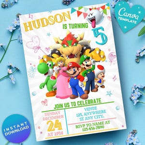 Super Mario Birthday Invitation | Editable Mario Party Invite | Video Game Theme | Mario Bros Birthday | Canva Template | Instant Download