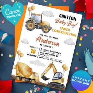Editable Construction Birthday Invitation Dump Truck Birthday Invite, Dump Everything Birthday Party Printable template Canva Template