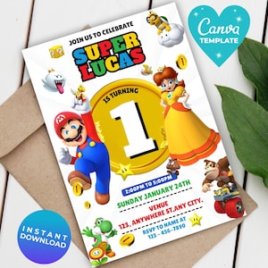 Editable Super Mario Invitation, Mario Bros Birthday Invitation, Printable Birthday Party Invitations, Digital Bday Party Invite Template
