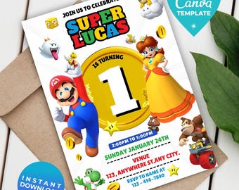 Editable Super Mario Invitation, Mario Bros Birthday Invitation, Printable Birthday Party Invitations, Digital Bday Party Invite Template