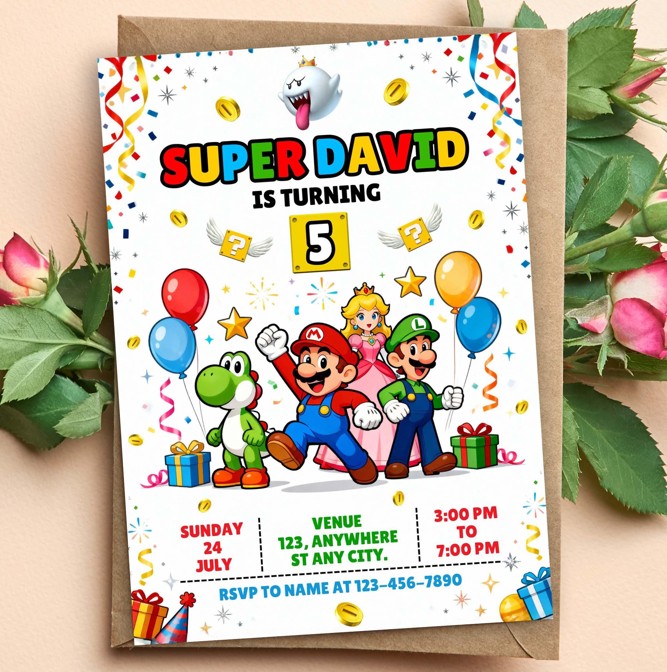 Editable Super Mario Invitation, Mario Bros Birthday Invitation ...