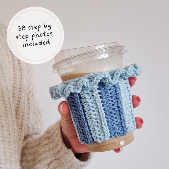 Crochet cup cozy cosy pattern coffee cup sleeve crochet pattern knit look reusable cup cozy market seller frendly PDF
