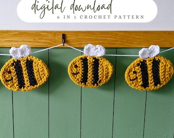 Crochet pattern bumble bee nursery decor crochet pattern coaster bee garland crochet pattern pouch bee decoration crochet pattern garland
