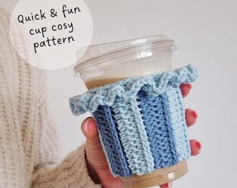 Crochet cup cozy cosy pattern coffee cup sleeve crochet pattern knit look reusable cup cozy market seller frendly PDF