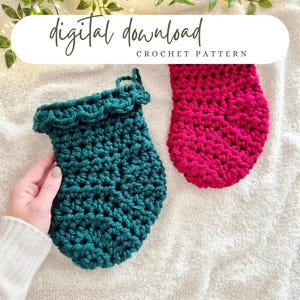 Modello all'uncinetto per calza di Natale, modello all'uncinetto facile, adatto ai principianti, decorazione natalizia, modello all'uncinetto per calza di Natale con ghirlanda.