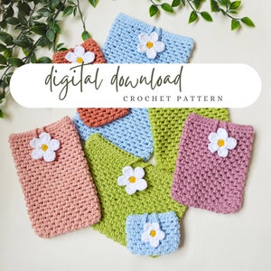 Padrão de crochê Daisy Case, padrão de crochê para capa de livro, manga kindle, capa para tablet, capa de telefone e carteira de cartão.t0liq