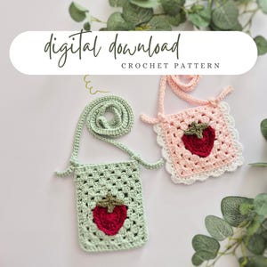 HÄKELANLEITUNG - Strawberry Grandma Square Handytasche und Kleinkindtasche Häkelanleitung. PDF digitaler Download.