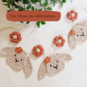 Rosie the Rabbit crochet pattern | 5 in 1 pattern | lop eared rabbit crochet pattern | beginner crochet pattern | pdf download |