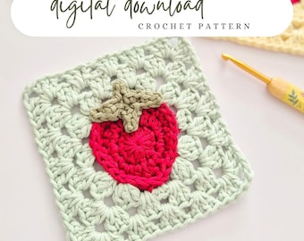 Strawberry granny square crochet pattern, strawberry crochet pattern, easy to follow crochet pattern, pdf digital download