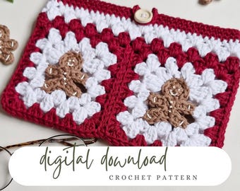 Crochet pattern Christmas book sleeve crochet pattern gingerbread man Kindle cover book gift crochet pattern ereader Christmas book gift
