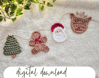 Crochet pattern Christmas bundle easy crochet pattern Christmas decoration gingerbreadman crochet pattern santa garland holiday crochet