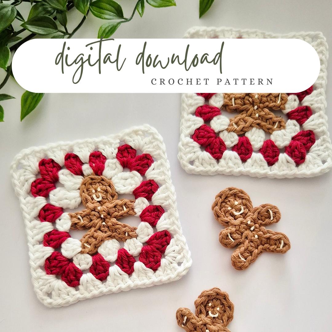 Crochet pattern Christmas granny square gingerbread man