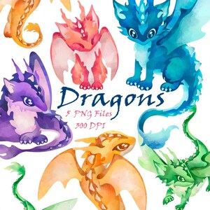 Watercolor Dragons-Clipart Download-Fantasy Dragons-Dragon Clipart-Magical Animals-Fantasy-Digital Scrapbooking - Commercial Use