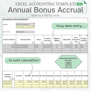 Annual Bonus Accrual Calculator, Instant Excel Digital Download, Simple Automated Tracker, Efficient Schedule, Editable tool, Employee Comp