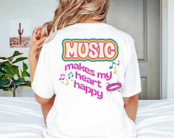 Music Makes My Heart Happy T-Shirt – Festival Graphic Tee, Cute Concert Shirt for Music Lovers, Happy Music Festival Tee for Women