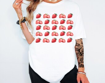 Cute Strawberry Tshirt | Comfort Colors Summer Strawberry Shirt, Cottagecore Berries Tshirt, Strawberry Aesthetic, Botanical Garden Tshirt