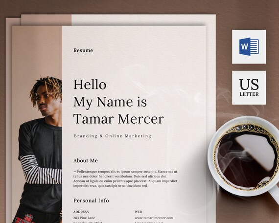CV Template with Photo | Professional Resume Template Word | 4 Page Creative Resume and Cover Letter Template | Instant Download