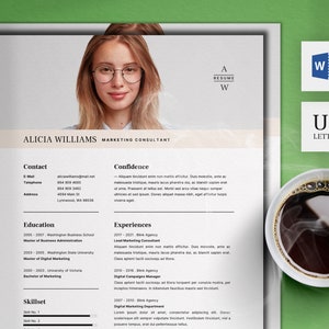 CV Template with Photo | Professional Resume Template Word | 2 Page B&W Creative Resume and Cover Letter Template | Instant Download