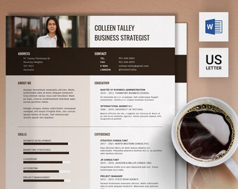 Professional Resume Template | Modern CV Template Word | 2 Page CV Design | CV Template with Photo | Curriculum Vitae and Cover Letter