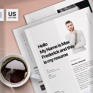 CV Template with Photo | Professional Resume Template Word | 4 Page B&W Creative Resume and Cover Letter Template | Instant Download