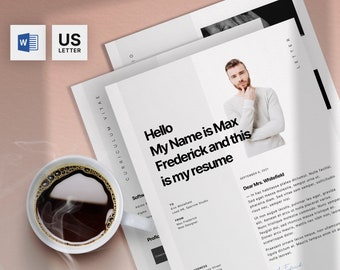 CV Template with Photo | Professional Resume Template Word | 4 Page B&W Creative Resume and Cover Letter Template | Instant Download