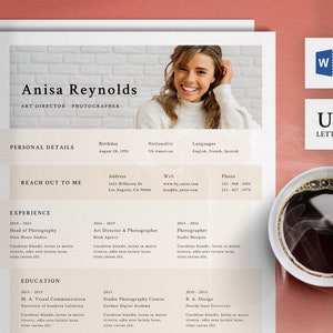 CV Template with Photo | Professional Portfolio Template | Creative Resume Template Word | 3 Page Resume and Cover Letter Template