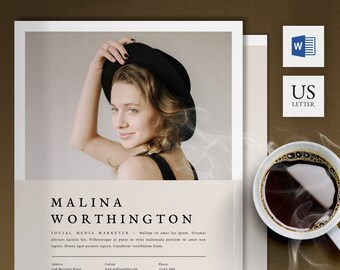 Professional Cover Letter Template with Photo | 2 Page US Letter Size for Word | Application Cover Page | Boho Motivational Letter Template