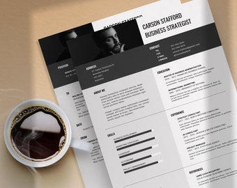 Professional Resume Template | Modern CV Template Word | 2 Page B&W CV Design | CV Template with Photo | Curriculum Vitae