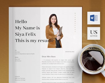 Professional Cover Letter Template with Photo | 1 Page US Letter Size for Word | Application Cover Page | Motivational Letter Template