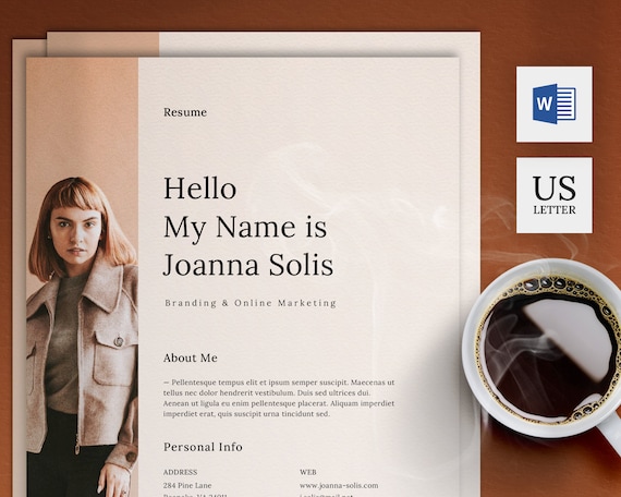 Professional Resume Template | Modern CV Template Word | 4 Page CV Design | CV Template with Photo | Minimal Curriculum Vitae