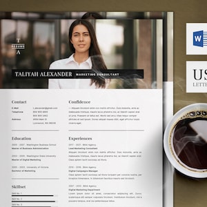 CV Template with Photo | Professional Resume Template Word | 2 Page Creative Resume and Cover Letter Template | Instant Download