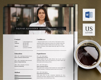 Plantilla de CV con foto / Plantilla de CV profesional Word / 2 páginas Plantilla creativa de CV y carta de presentación / Descarga instantánea