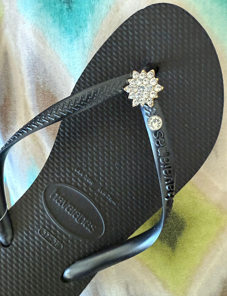 Chanclas HAVAIANAS Originales Mujer Slim con Flor y Cristales y Charm Personalizado imagen 2