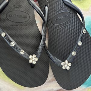 Original HAVAIANAS Flip Flops Women Slim with Flower + Crystals and Personalized Charm image 3