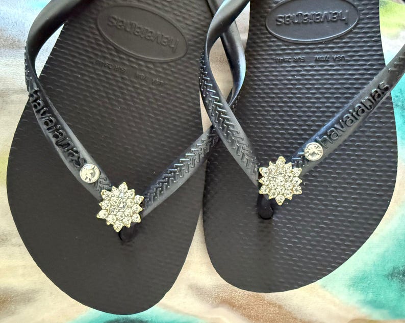 Chanclas HAVAIANAS Originales Mujer Slim con Flor y Cristales y Charm Personalizado imagen 1