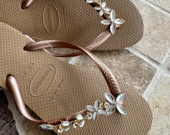 Original HAVAIANAS Flip Flops Women Slim With Crystal Flower Charm