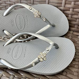 Original HAVAIANAS Flip Flops Women Slim with Flower + Crystals and Personalized Charm image 9