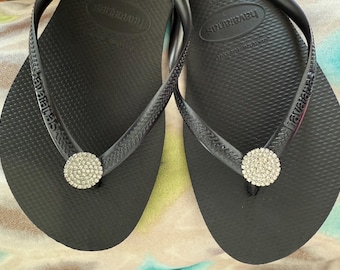 Original HAVAIANAS Flip Flops Women Slim with Crystal Flower and Personalized Charm