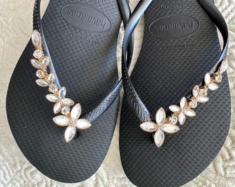 Original HAVAIANAS Flip Flops Women Slim with Crystal Flower Charm