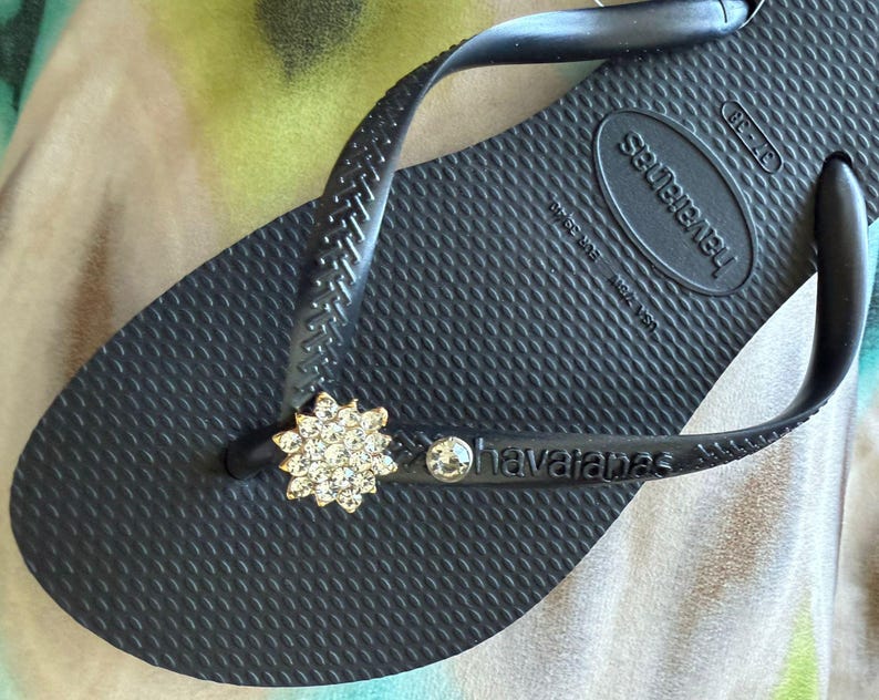 Chanclas HAVAIANAS Originales Mujer Slim con Flor y Cristales y Charm Personalizado imagen 4