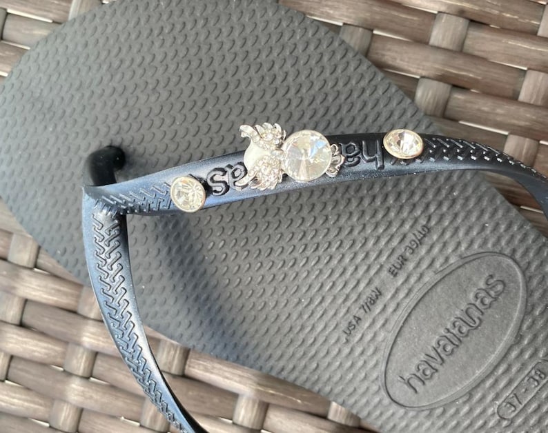 Chanclas HAVAIANAS Originales Mujer Slim con Oso o Búho de Cristal + 2 Cristales y Charm Personalizado imagen 9