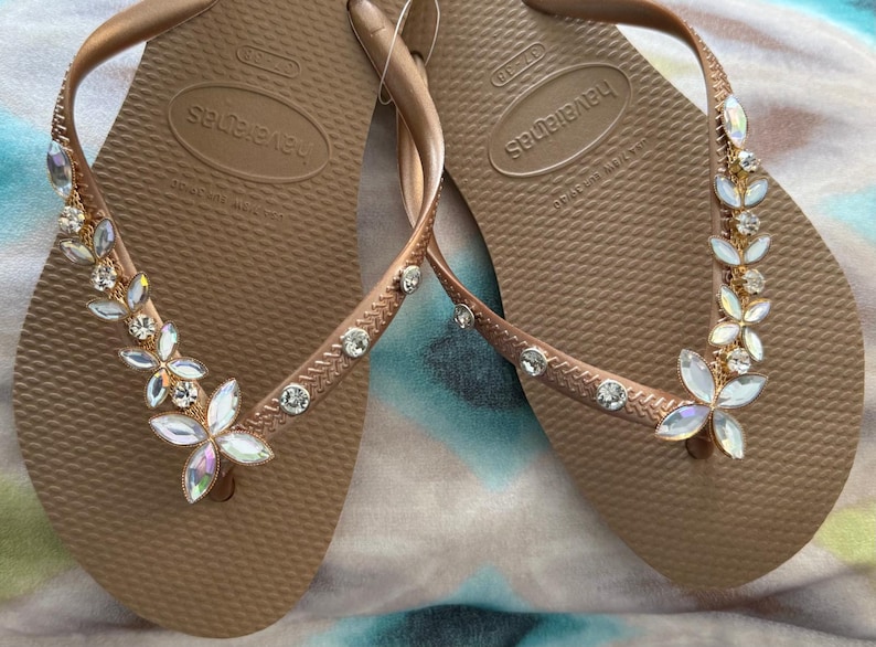 Original HAVAIANAS Flip Flops Women Slim with Crystal Flower Charm + 3 Crystals image 7