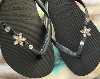 Original HAVAIANAS Flip Flops Women Slim with Flower or Starfish more Crystals and Personalized Charm