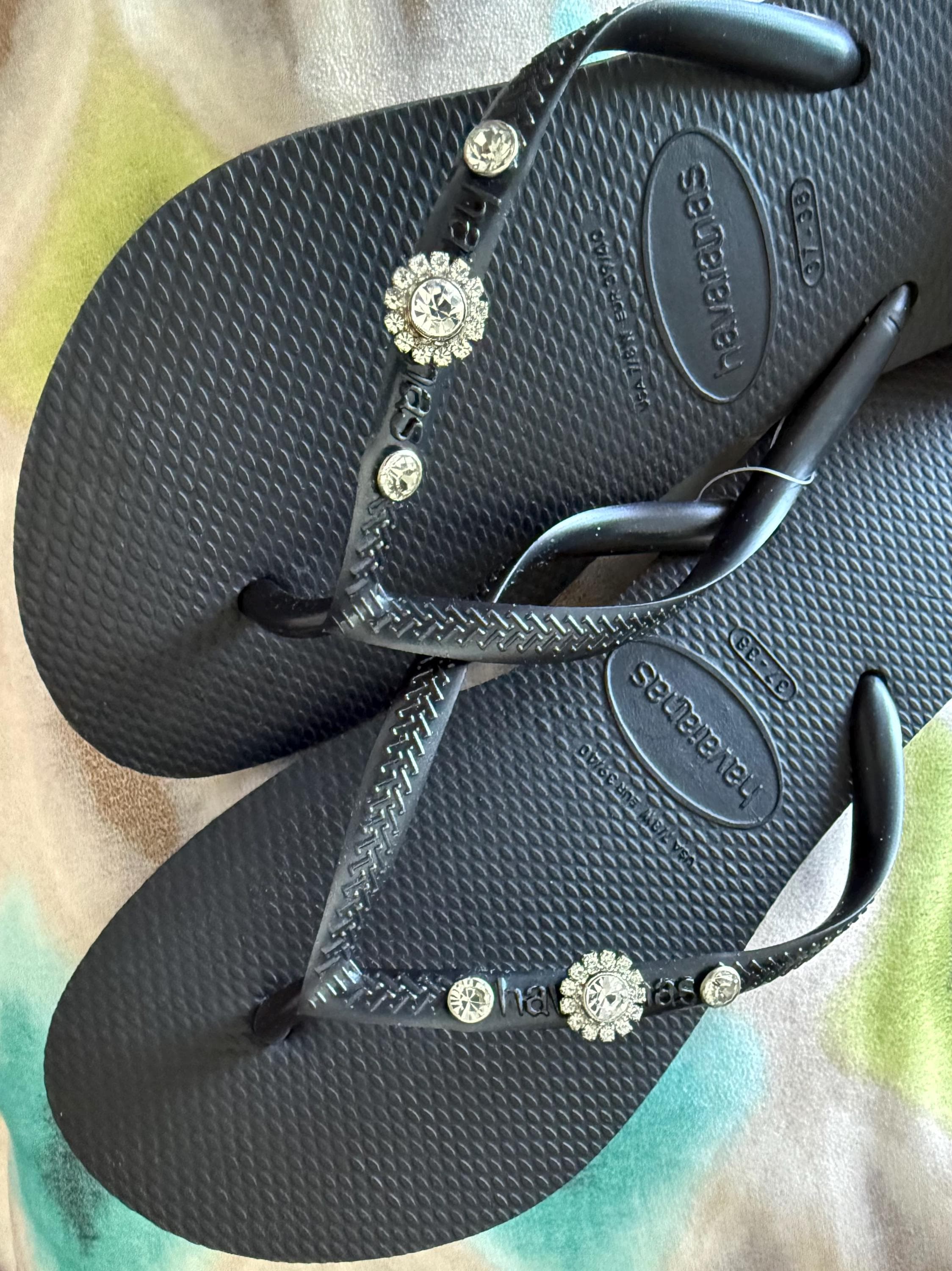 Original HAVAIANAS Flip Flops Women Slim with Flowers Crystal and Personalized Charm