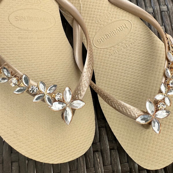 Original HAVAIANAS Flip Flops Women Slim with Crystal Flower Charm