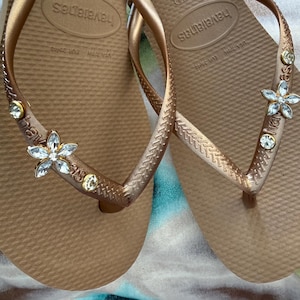 Original HAVAIANAS Flip Flops Women Slim with Flower or Dragon-fly more 2 Crystals and Personalized Charm image 8