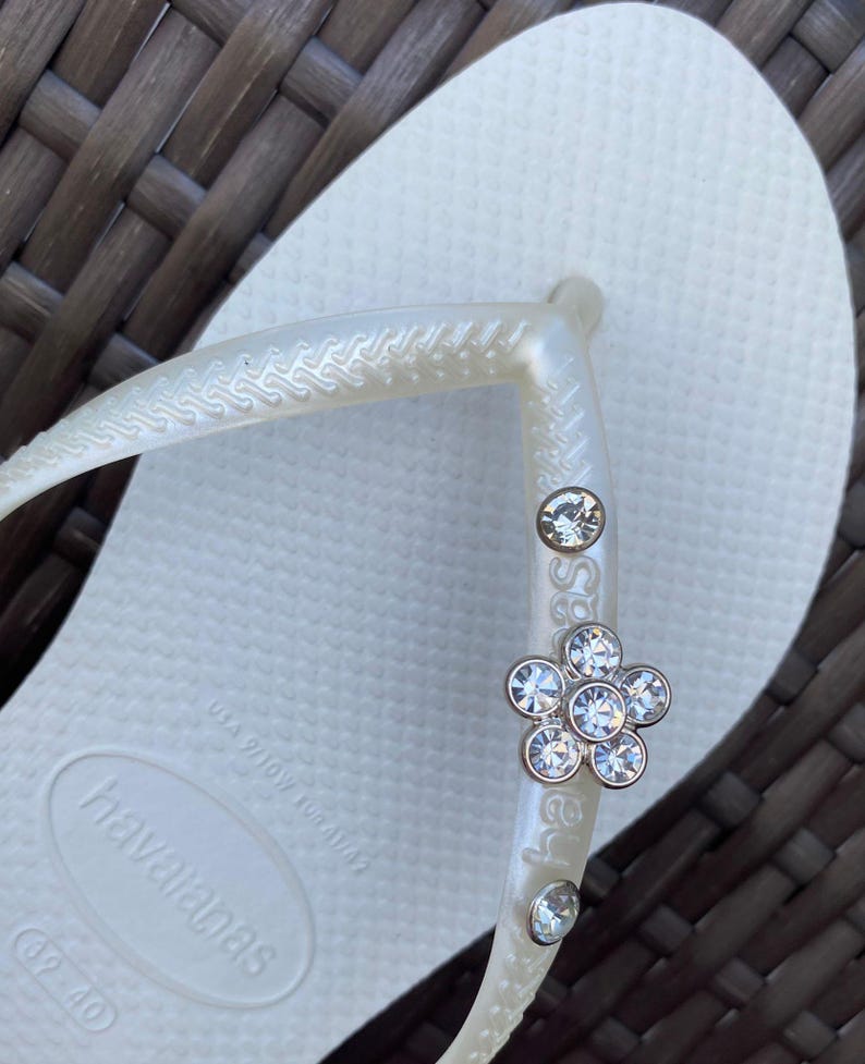 Original HAVAIANAS Flip Flops Women Slim with Flower + Crystals and Personalized Charm image 8
