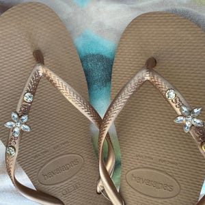 Original HAVAIANAS Flip Flops Women Slim with Flower or Dragon-fly more 2 Crystals and Personalized Charm image 10