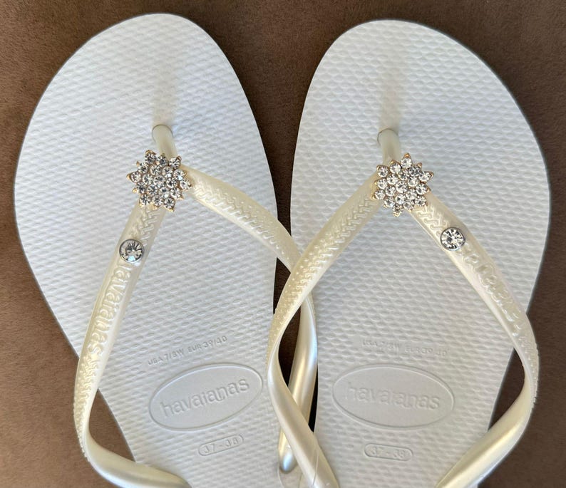 Chanclas HAVAIANAS Originales Mujer Slim con Flor y Cristales y Charm Personalizado imagen 5